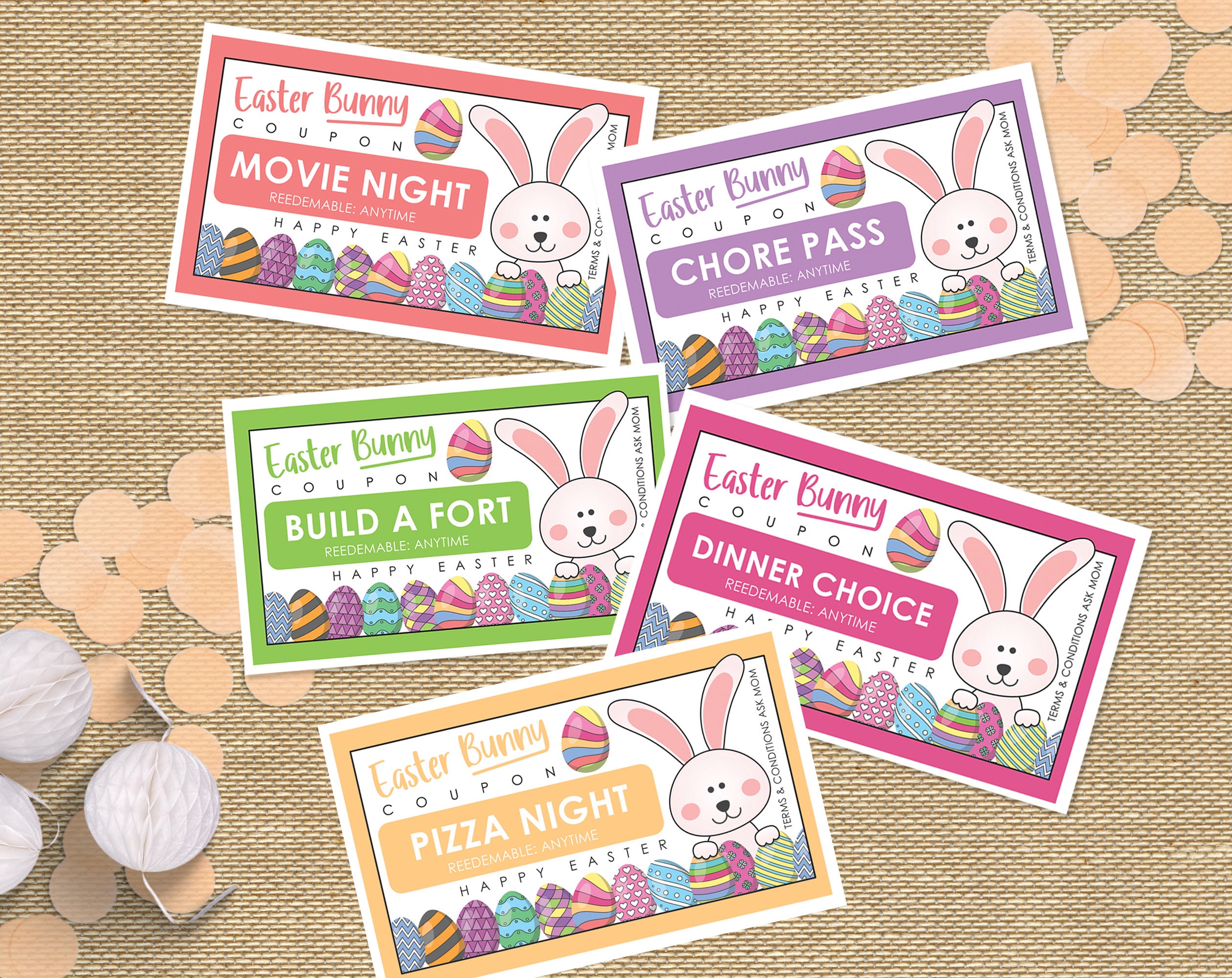Easter Coupons, Easter Bunny Coupons, Printable Easter Egg Coupons for ...
