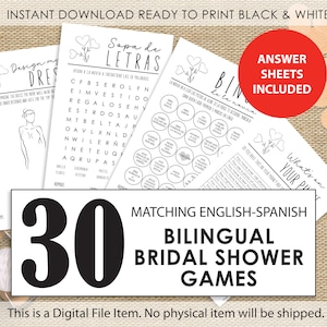 Set de Juegos Bilingües para Despedida de Soltera – Juegos para Despedida de Soltera – PDF imprimible – Despedida de Soltera Bilingüe