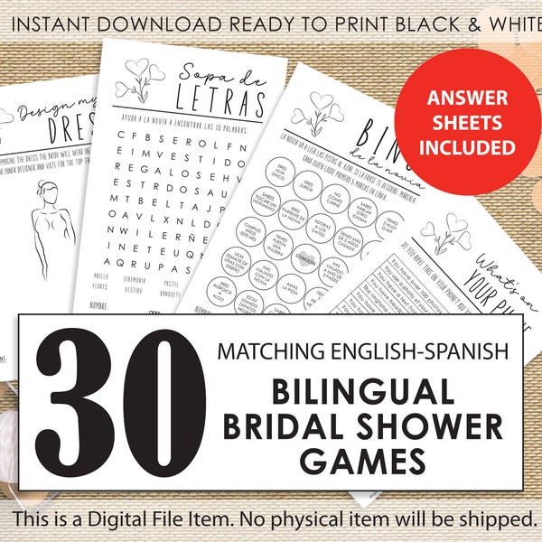 Bilingual Bridal Shower Games Set | Printable Pdf | Printable Games | Ideas Para Despedida De Soltera | Bilingual Bachelorette Party