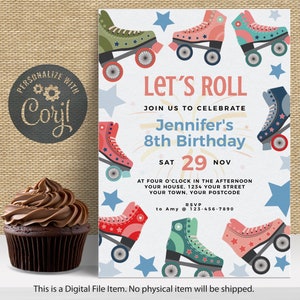 Roller Skating Birthday Invitation | INSTANT DOWNLOAD | Roller Skate Party | Girls Roller Skating | Digital Invitation