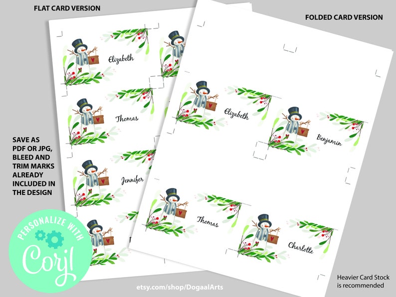 Christmas Winter Place Cards instant Download easy Editable With CORJL ...