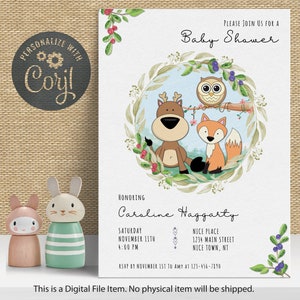 Woodland Baby Shower Invitation | Editable Winter Baby Shower Invite | Forest Animals Baby Shower | Instant Download