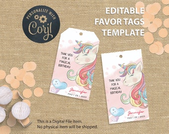 Magical Unicorn Birthday Favor Tags | Rainbow Unicorn Favour Tags | Girl Birthday Gift Decoration | Digital Instant Download