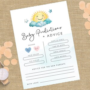 Baby Predictions Card | Babyparty Spiele | Ratschläge & Wünsche für werdende Eltern | Sun Themed Baby Shower|Instant Download |Sommer-Babyparty