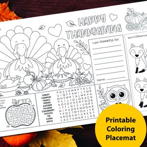 Thanksgiving Activity Placemat | Keep Kids Entertained: Printable Thanksgiving Turkey Coloring Mat | Instant Download