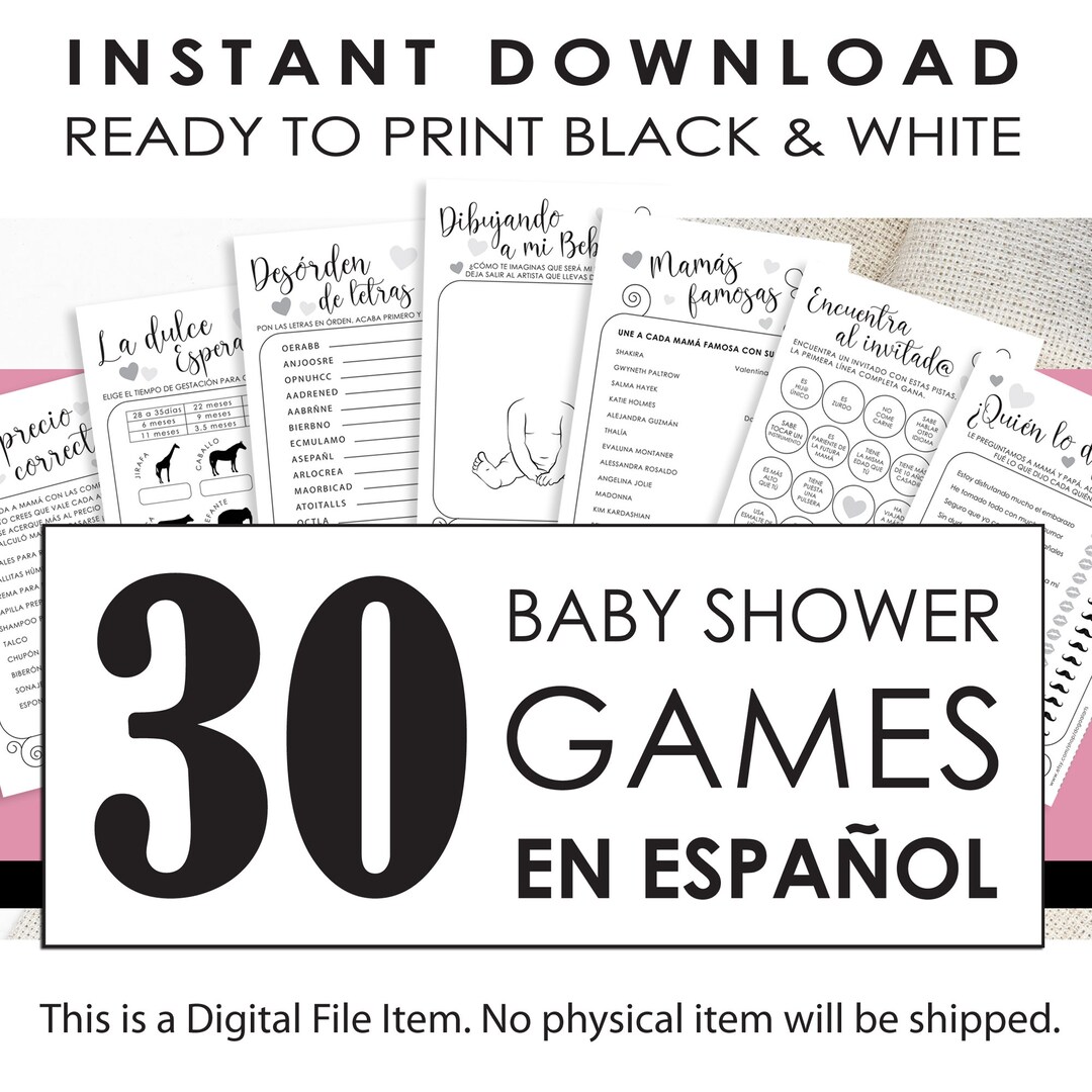 Baby shower games in spanish black and white printable shower games en 