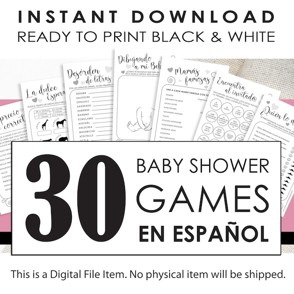 Spanish Baby Shower Games Black and White Printable Shower Games en español