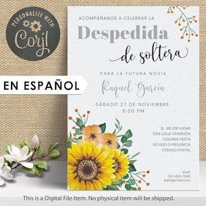 Invitación a la despedida de soltera española / Despedida De Soltera Invitacion / Despedida de soltera / Invitación a la despedida de soltera floral / Corjl editable