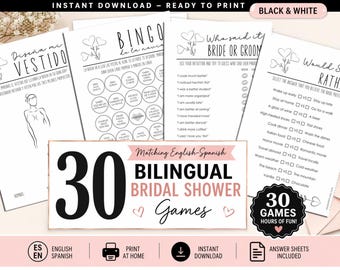 Bilingual Bridal Shower Games Set: Juegos Despedida de Soltera, 30 Printable Activities (PDF)