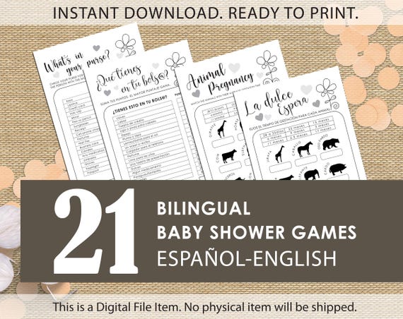 Bilingual Baby Shower Games: Black & White, 21 Printable Games (Digital Download)