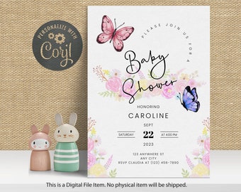 Butterfly Baby Shower Invitation Template | Editable Spring Baby Shower Digital Invitation | Instant Download