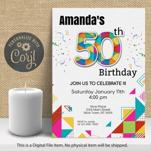 50th Birthday Invitation Template | Printable Party Invite | Fifty Years Old Editable Modern Invitation | Instant Download