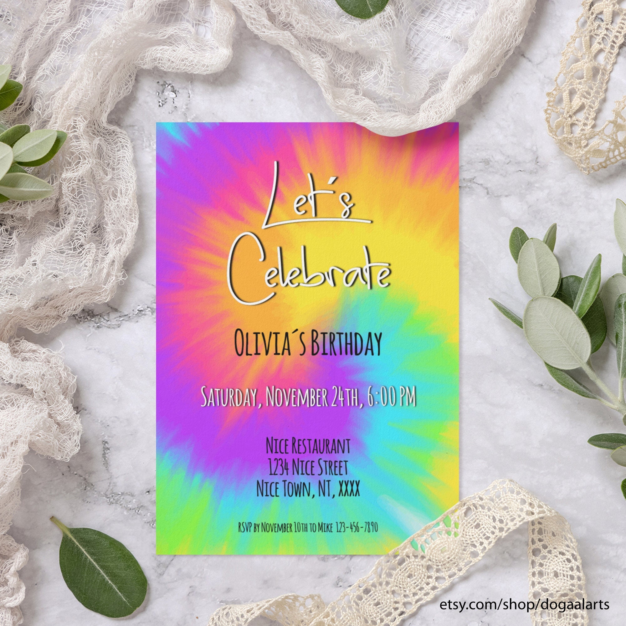 Tie Dye Birthday Invitation Instant Download Tie Dye Birthday Party
