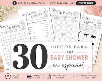 Spanish Baby Shower Games: Printable Set of 30 (Digital Download)
