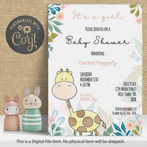 Baby-Dusche-Einladung Giraffe /Instant Download/Baby Giraffe/Junge Baby-Dusche/Mädchen-Baby-Dusche/CORJL bearbeiten/Digitale Einladung/0011-BS