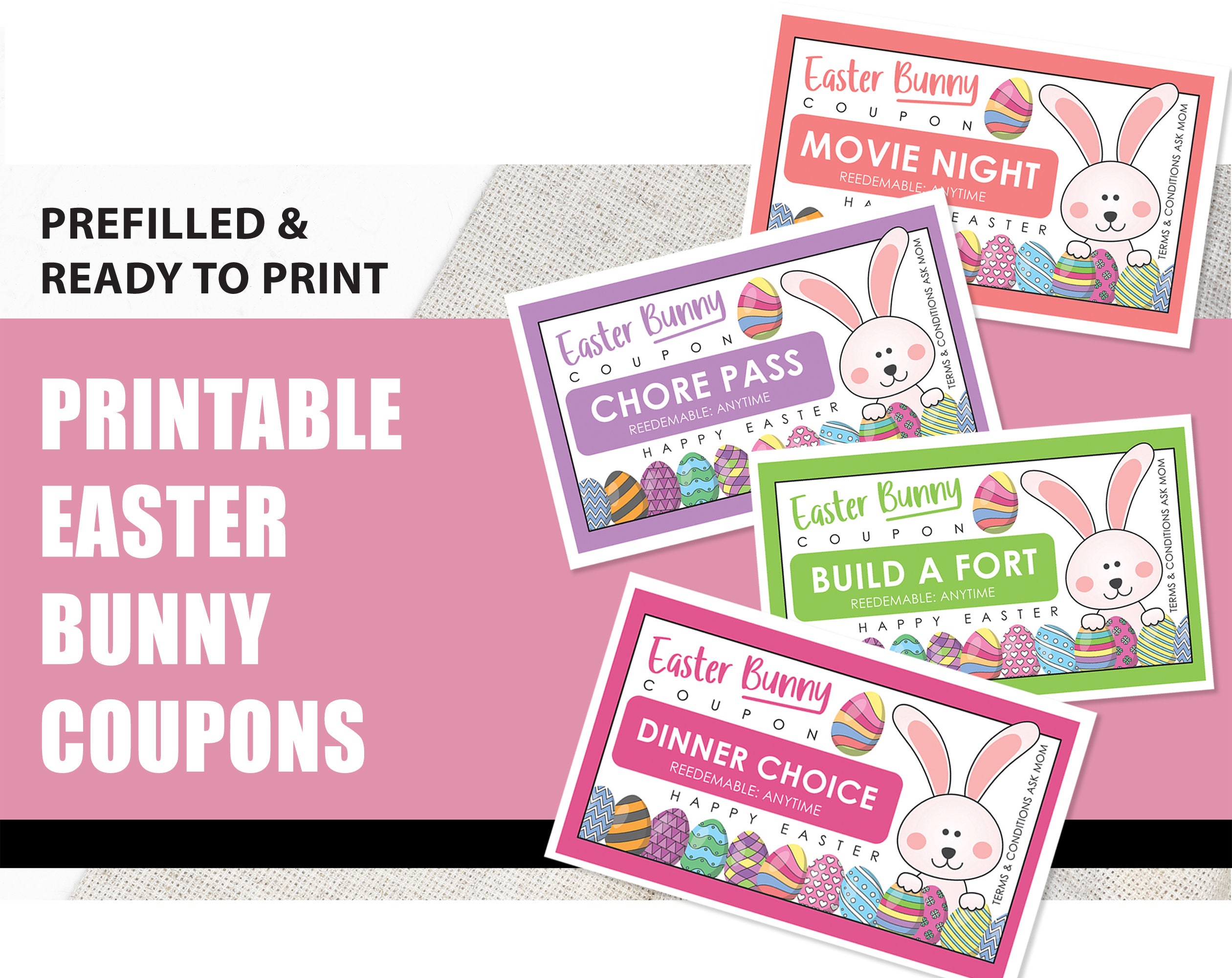 Easter Coupons, Easter Bunny Coupons, Printable Easter Egg Coupons for ...