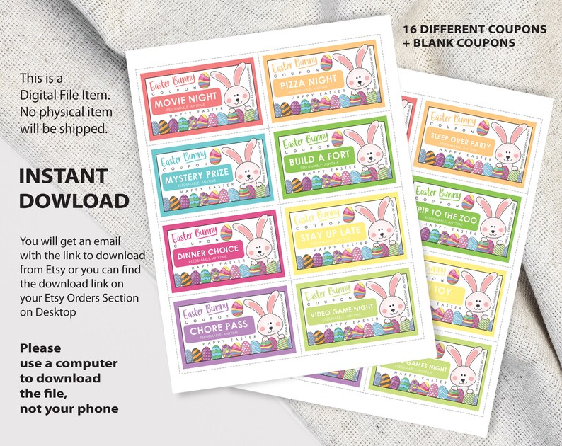 Easter Coupons, Easter Bunny Coupons, Printable Easter Egg Coupons for ...