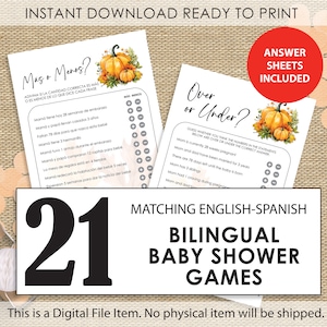 Pumpkin Baby Shower BILINGUAL Games Spanish-English | Printable Shower Games | Juegos para baby shower