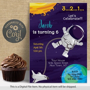 Editable Space Birthday Invitation | Astronaut | Galaxy | Planets | Outer Space Invitation | Electronic Invite | Instant Download
