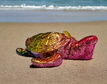 Beautiful Mini Bismuth Sea Turtle Figurine - Rainbow Crystal Sculpture - 37g