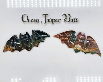 Ocean Jasper Bat Carvings - Reiki Cleansed - Mystical Crystal Sculptures - 2 Variations Available
