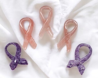 Crystal Cause Awareness Ribbons - Reiki Cleansed - Purple Lepidolite or Pink Rose Quartz - Support Various Causes