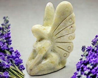Large Lemon Jade Butterfly Fairy Carving - Reiki Cleansed - Spiritual Decor - Enchanting Stone Sculpture - Unique Gifts - Crystal Healing