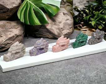 Natural Crystal Dragon Head Carvings - Metaphysical Miniature Sculptures - Healing Crystal Decor - Spiritual Dragon Carvings