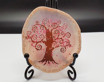 Natural Agate Slice with Tree Design