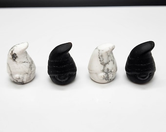 Small Howlite or Black Obsidian Gnome Carvings - Reiki Cleansed - Whimsical Crystal Sculptures - 1.14" - 16-18g