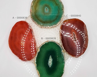 Red and Green Colored Agate Slices with Druzy