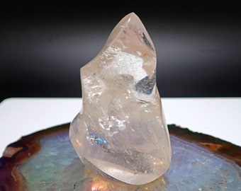 Beautiful Clear Quartz Rainbow Flame Carving - Home Decor Accent - Healing Crystal Decor - 249g
