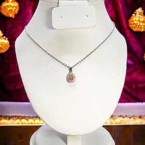 High-Quality Natural Sunstone Teardrop Pendant - Radiant Energy - Flashy Gemstone - Silver-Plated Base - Optional Necklace