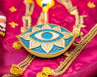 Blue Eye Design Incense Holder - Gold, Blue, and White Incense Holder With Eye Design - Metaphysical - Spiritual