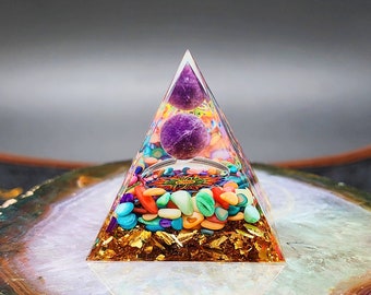 Colorful Amethyst Orgone Pyramid - Healing Energy Decor
