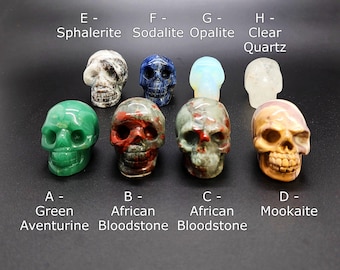 Small Crystal Skulls - Choose from Various Minerals, Unique Sculptures, Crystal Healing Decor, Collectible Crystal Skulls