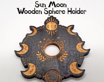 Wooden Sun Moon Sphere Stand, Crystal Ball Holder