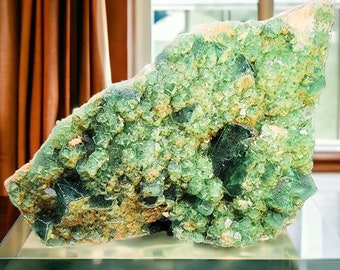 Large Green Fluorite Specimen - Stunning Crystal Cube Display - Reiki Cleansed & Charged - 4.17kg - Home Decor, Energy Work, Meditation