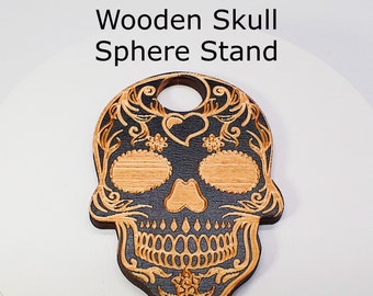 Black Wooden Skull Sphere Stand, Crystal Ball Holder