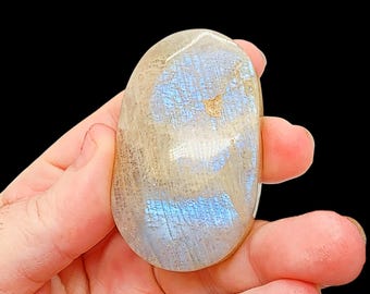 Blue Flash Moonstone Palm Stone: Calming Meditation Crystal