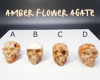 Amber Flower Agate Skulls, Crystals