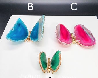 Vibrant Agate Butterfly Figurines - Colorful Home Decor with Gold Alloy Bodies - Handcrafted and Unique Collectibles - Perfect Gift Idea