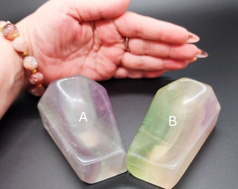Reiki Cleansed Fluorite Coffin Shaped Bowls - Lavender & Green Variations - Gemstone Art and Healing Decor