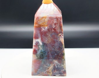 Chunky Ocean Jasper Tower - Large 3.73" Healing Crystal - Reiki Cleansed and Charged - Natural Ocean Jasper Decor
