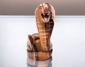 Chocolate Jade Cobra Snake Carving - Reiki Cleansed - 3.81" - 234g - Serpent Sculpture - Unique Brown Marbling