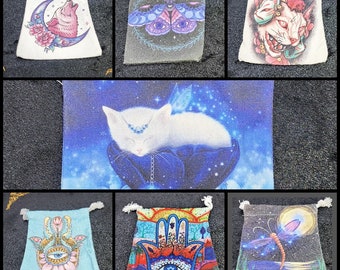 Whimsical Canvas Tarot/Crystal Bag - Mystical Designs - 7" x 6"
