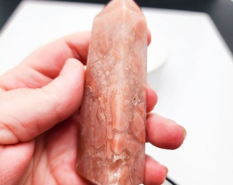 Pink Agate Point with Sparkling Druzies - 3.38" Natural Healing Crystal - Reiki Cleansed and Charged - Heart Chakra Stone