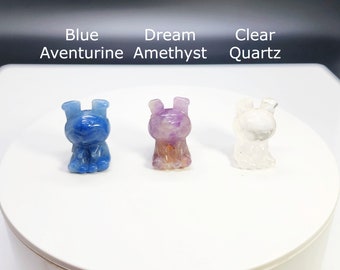 Natural Crystal Mini Kuromi Carvings - Blue Aventurine, Dream Amethyst, Clear Quartz - 1.00" - Adorable Whimsical Crystal Figures