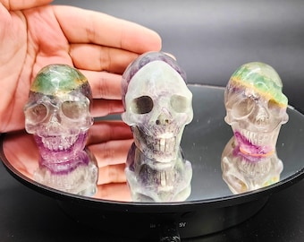 Rainbow Fluorite Crystal Skulls - Unique Selection, Various Sizes and Patterns, Crystal Healing Decor, Collectible Gemstone Sculptures
