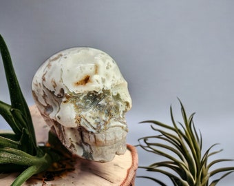 Moss Agate Crystal Skull - 614g Unique Gemstone Sculpture - Reiki Cleansed and Charged